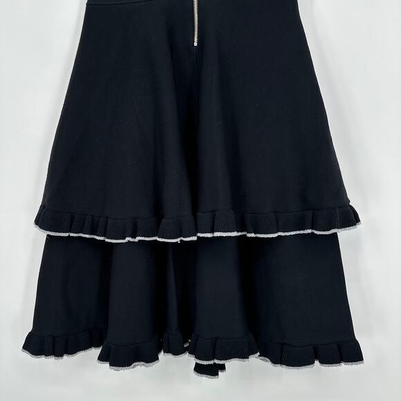 Parker April Knit Ruffle Dress Tiered Flutter Sleeve Fit and Flare Dress Black - Picture 12 of 15